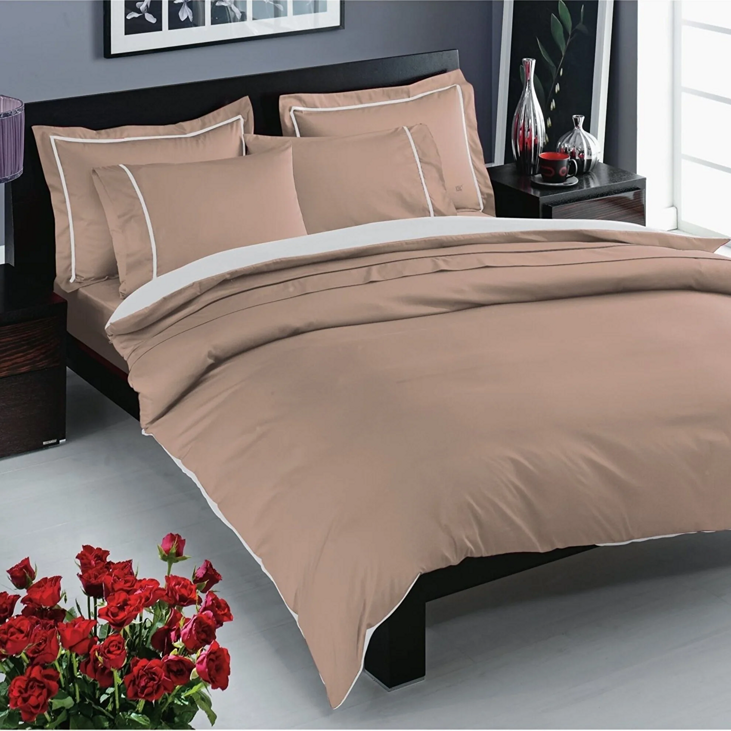 Taç Prestige Saten Delux Çift Kişilik Nevresim Takımı Cappucino