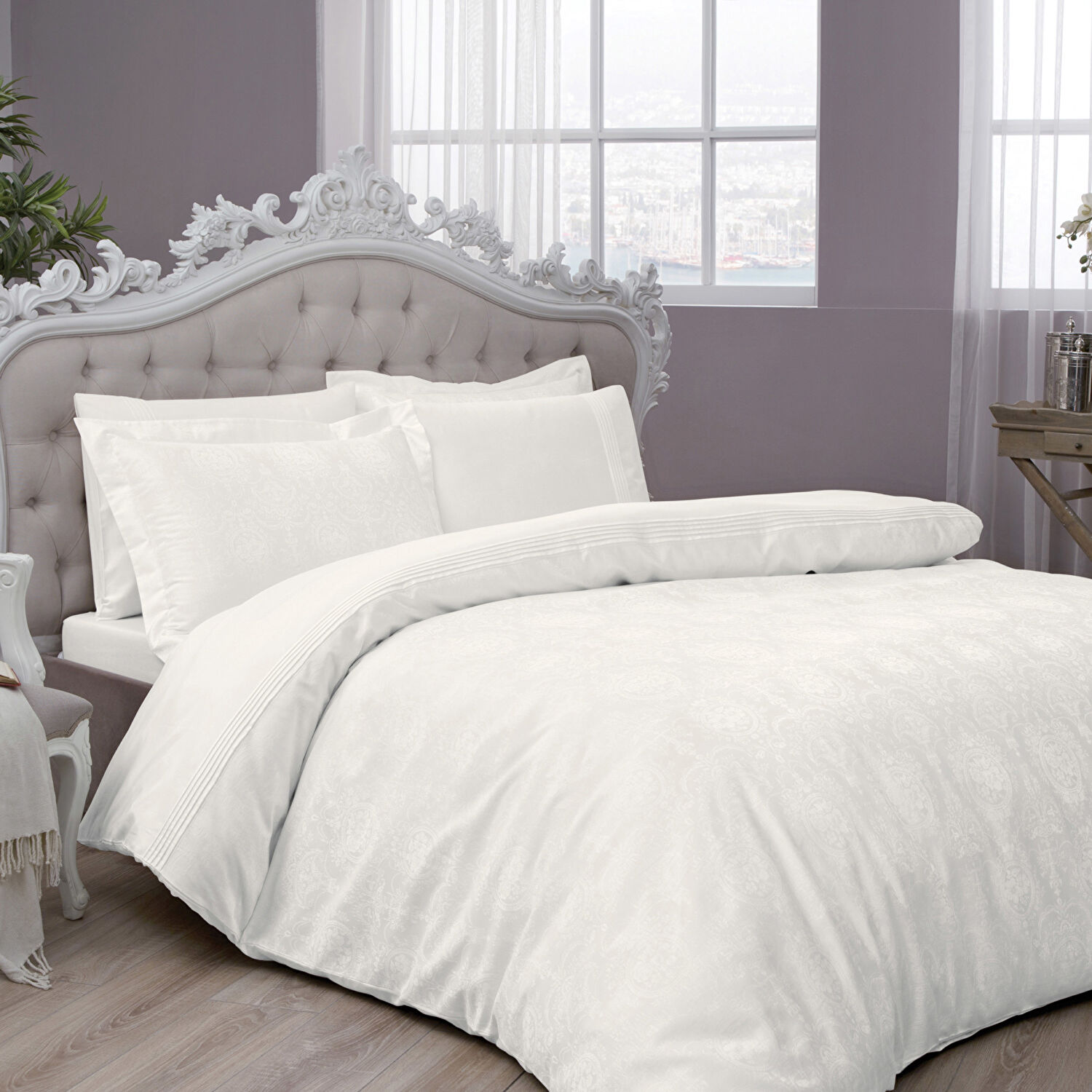 Taç Diana Jakar Çift Kişilik Nevresim Takımı Ekru