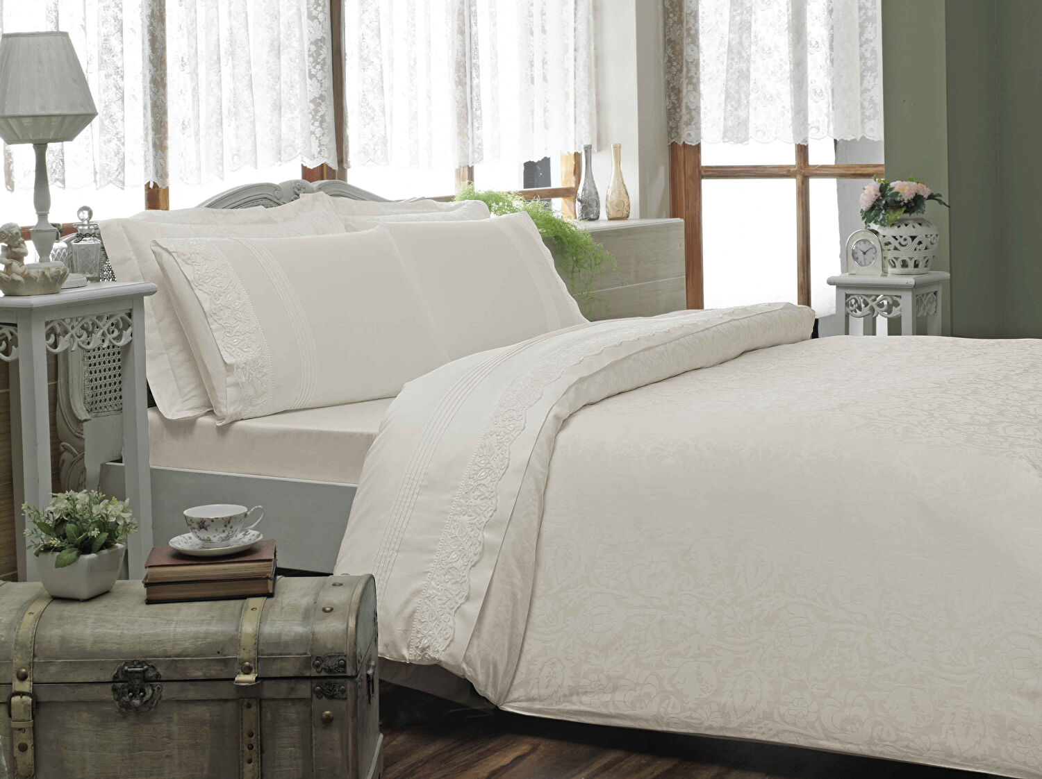 Taç Alida Jakar Çift Kişilik Nevresim Takımı Ekru