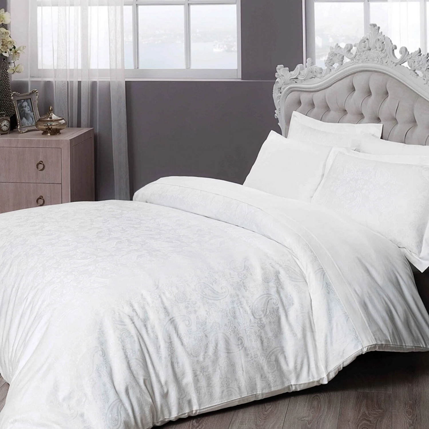 Taç Brinley Jakar Çift Kişilik Nevresim Takımı Beyaz