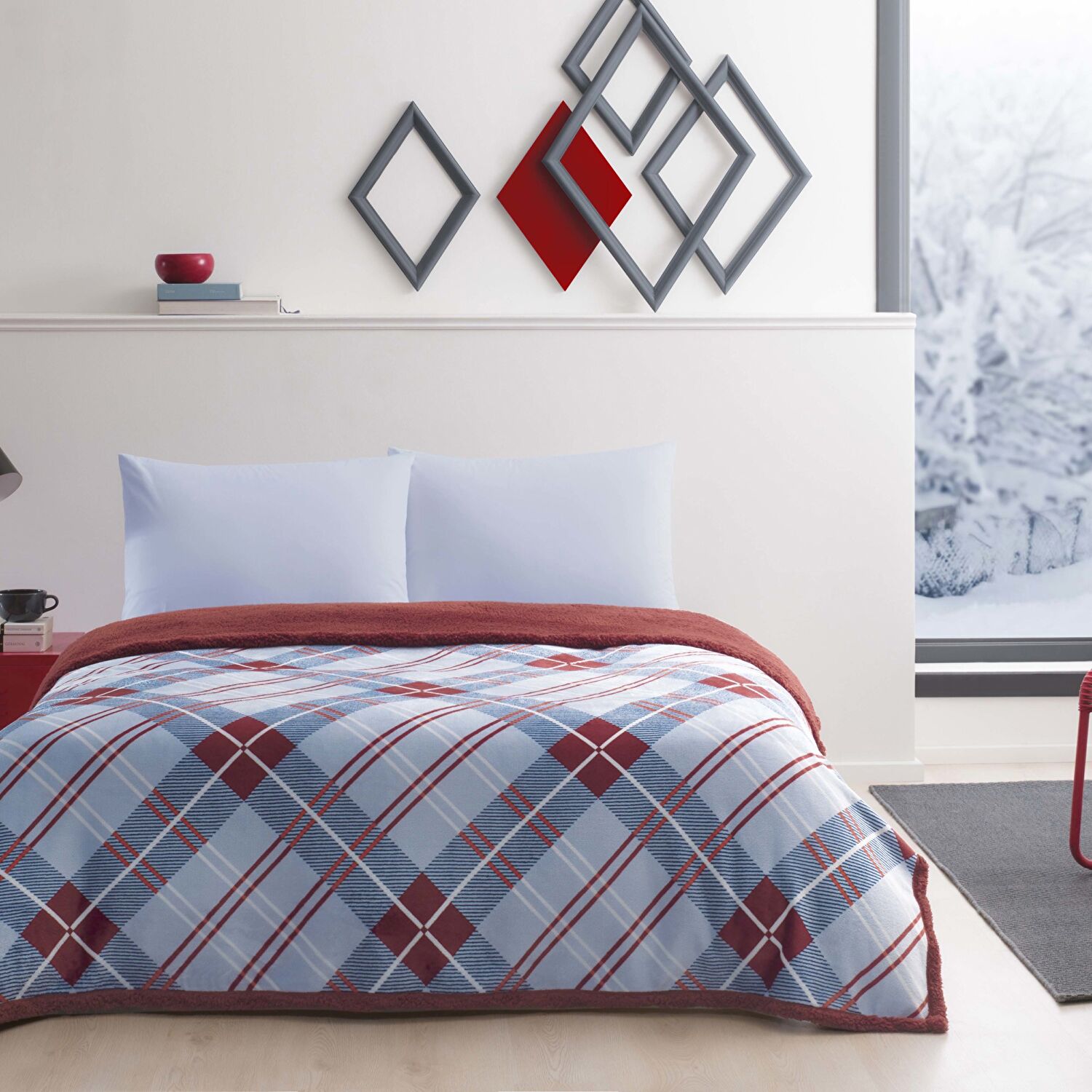 Taç Rialta Çift Kişilik Battaniyeli Çarşaf Seti Kırmızı