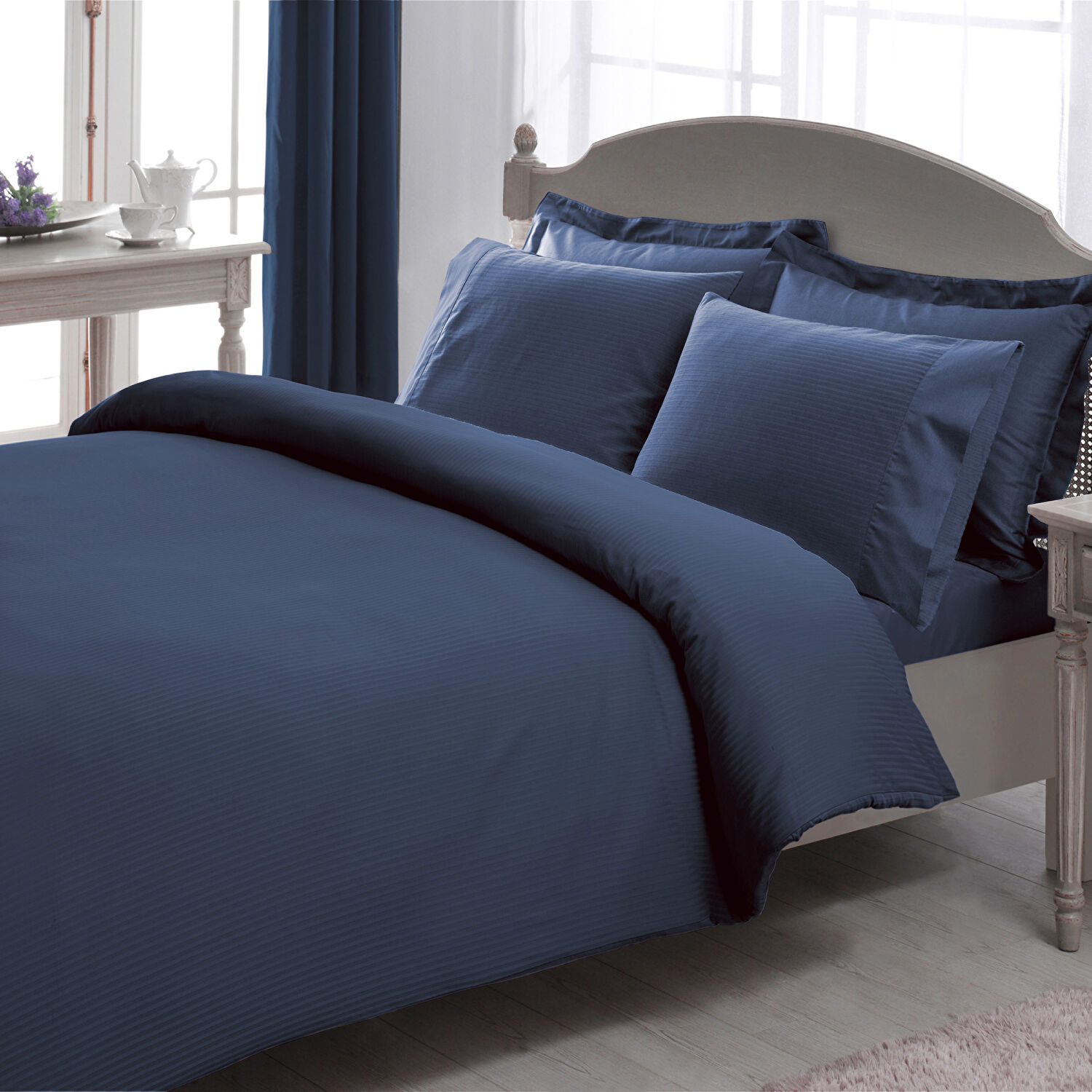 Taç Stripe Premium Basic Çift Kişilik Nevresim Takımı Lacivert