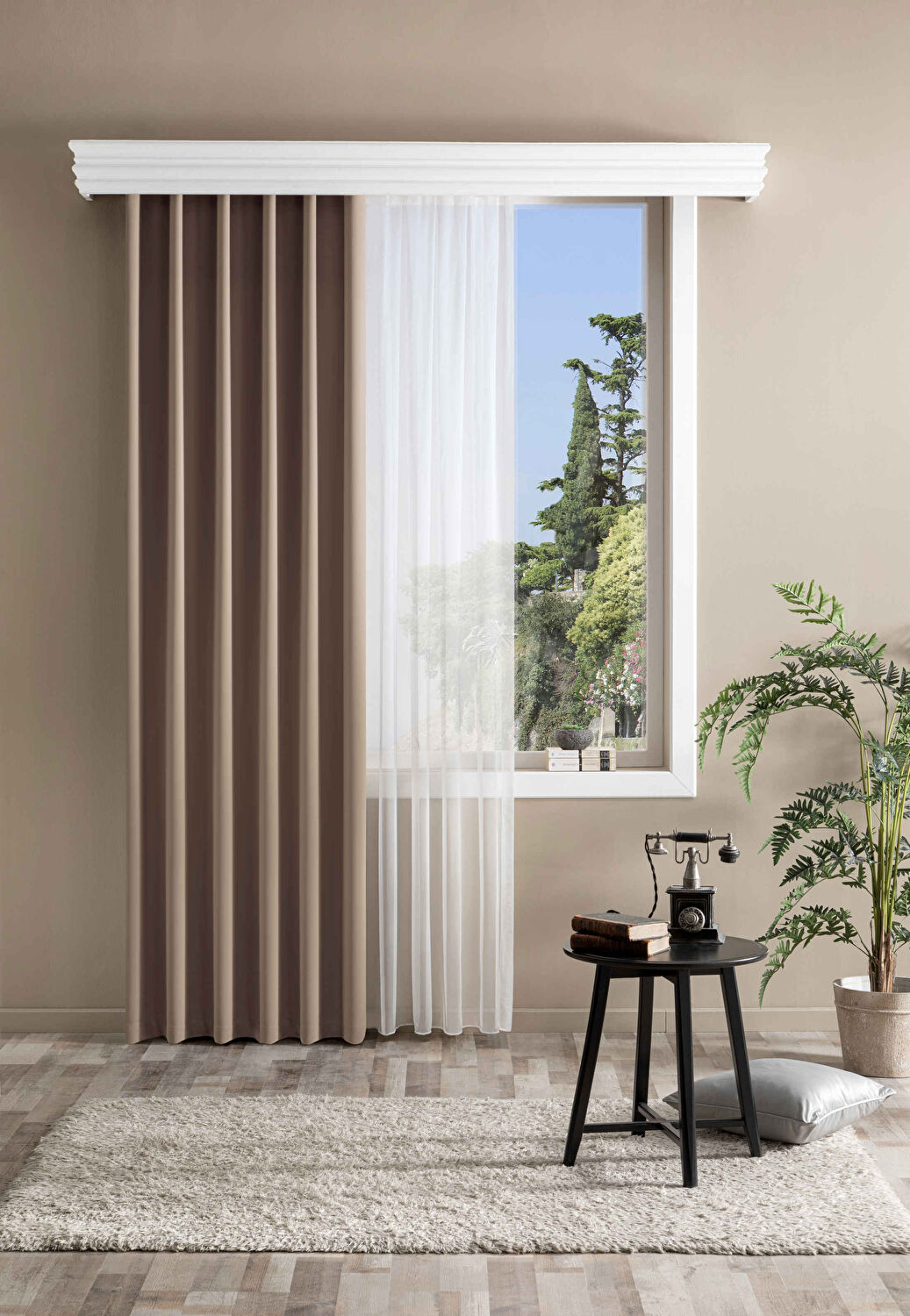 Taç Bright Hazır Fon Perde Bej 150x260 cm