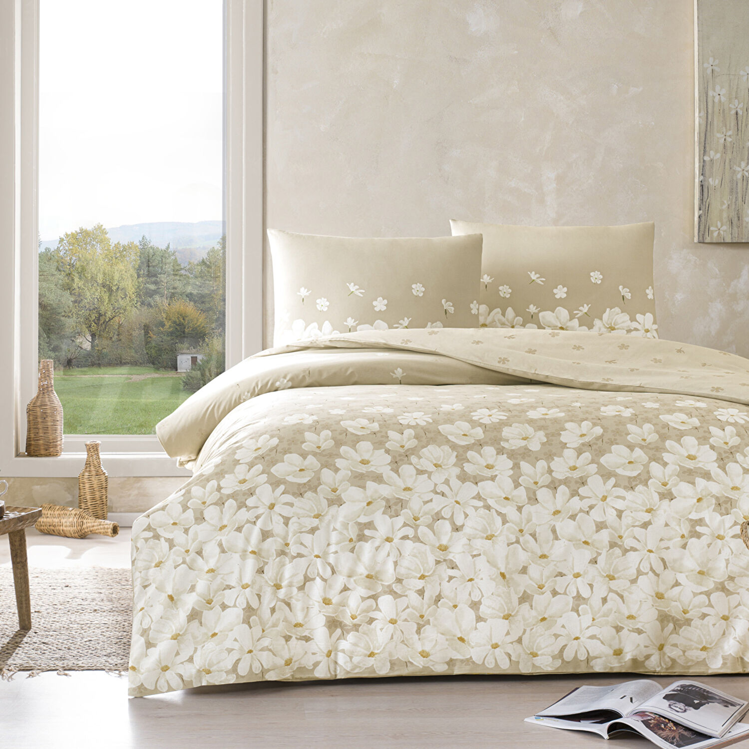 Taç April Ranforce Tek Kişilik Nevresim Takımı Bej