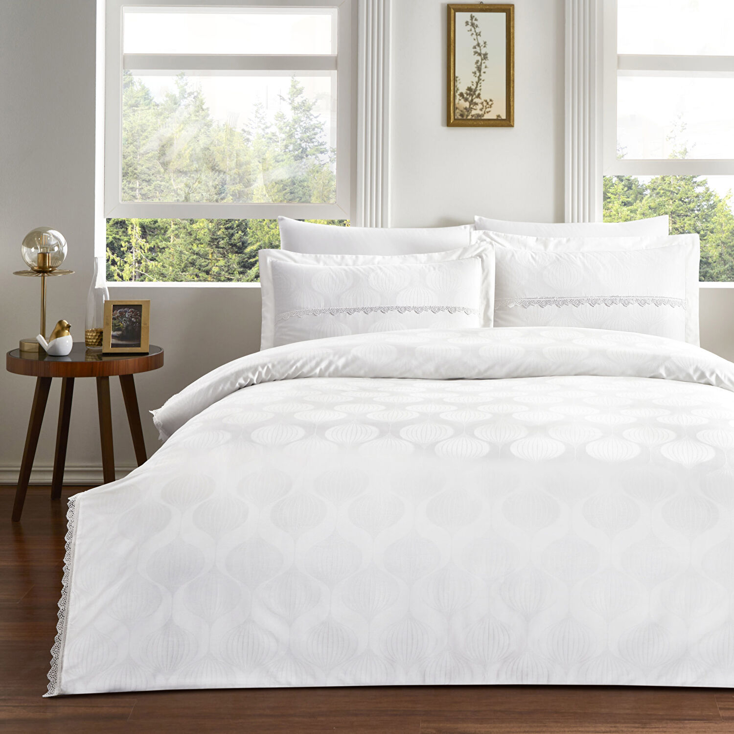 Taç Glienn Jakar Çift Kişilik Nevresim Takımı Beyaz