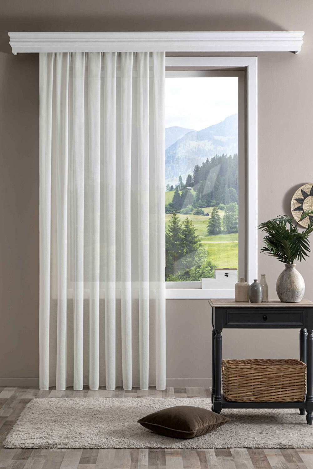 Taç Waves Tül Perde Ekru ( Max Yükseklik : 290 cm )