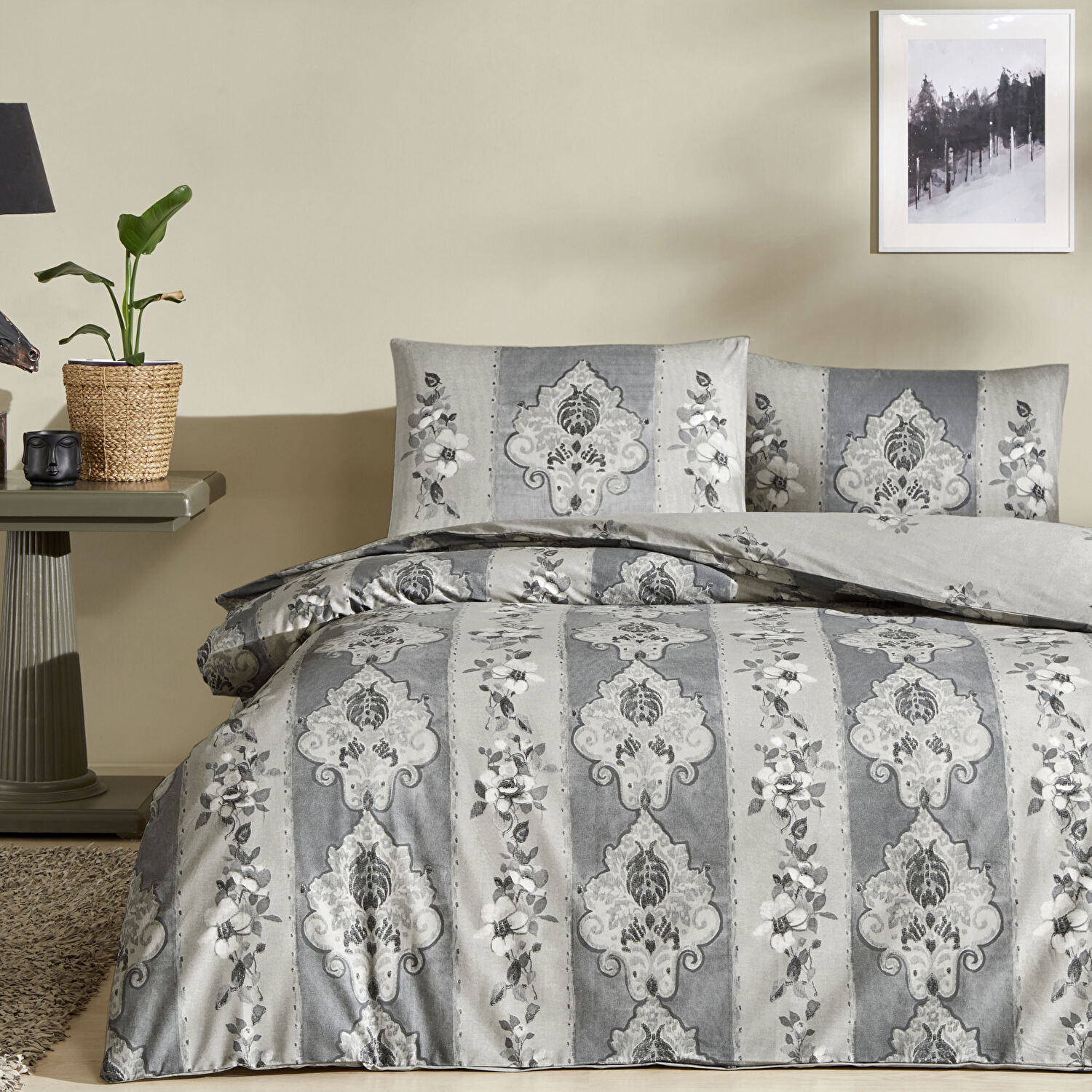 Taç Edwina Ranforce Çift Kişilik Nevresim Takımı Gri