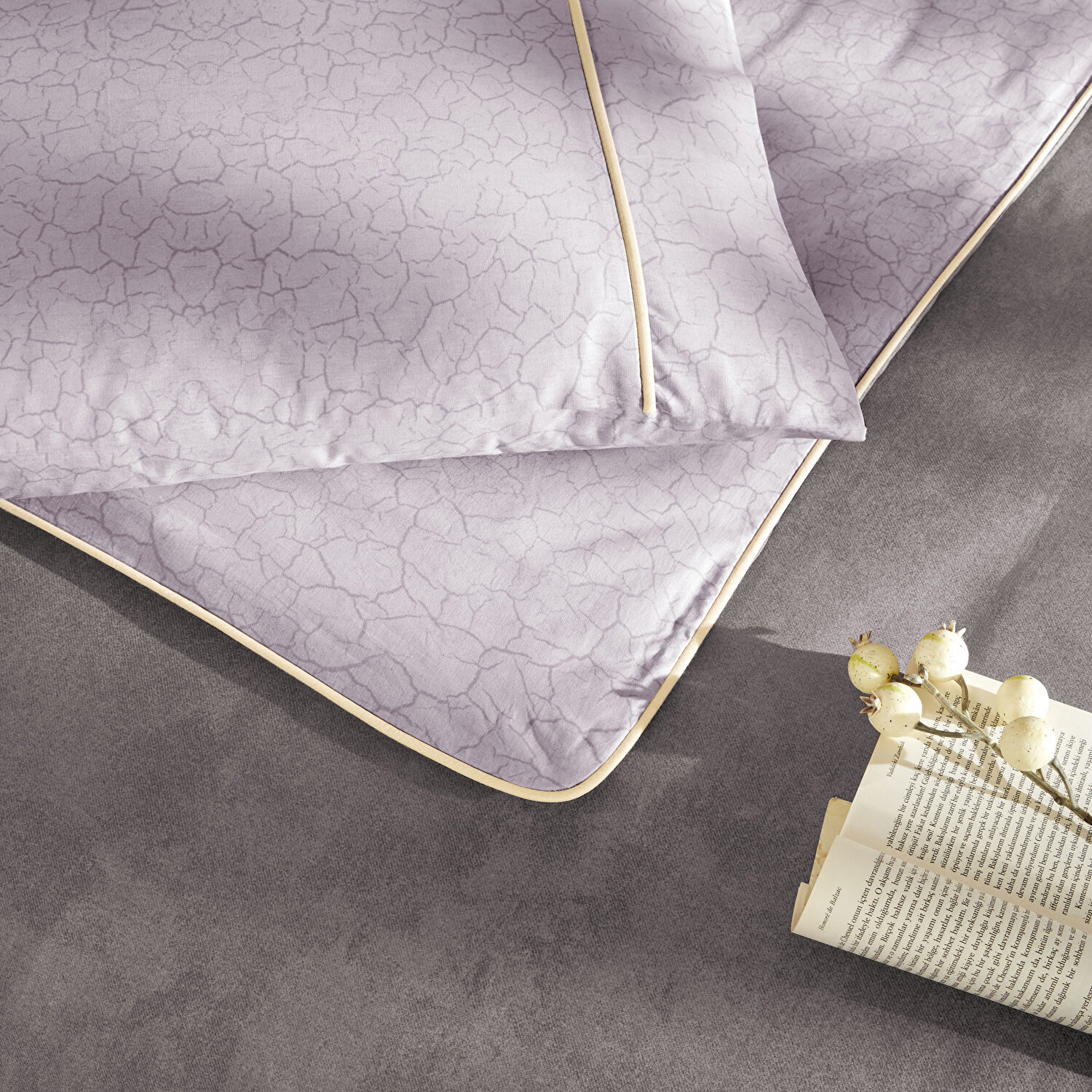 Taç Riven Biyeli Tek Kişilik Nevresim Takımı Gri