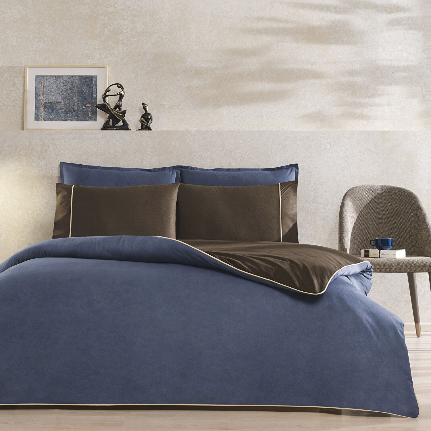 Taç Riven Biyeli Tek Kişilik Nevresim Takımı Lacivert