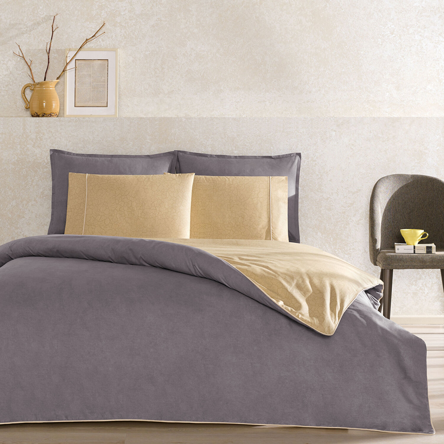 Taç Riven Biyeli Tek Kişilik Nevresim Takımı Antrasit