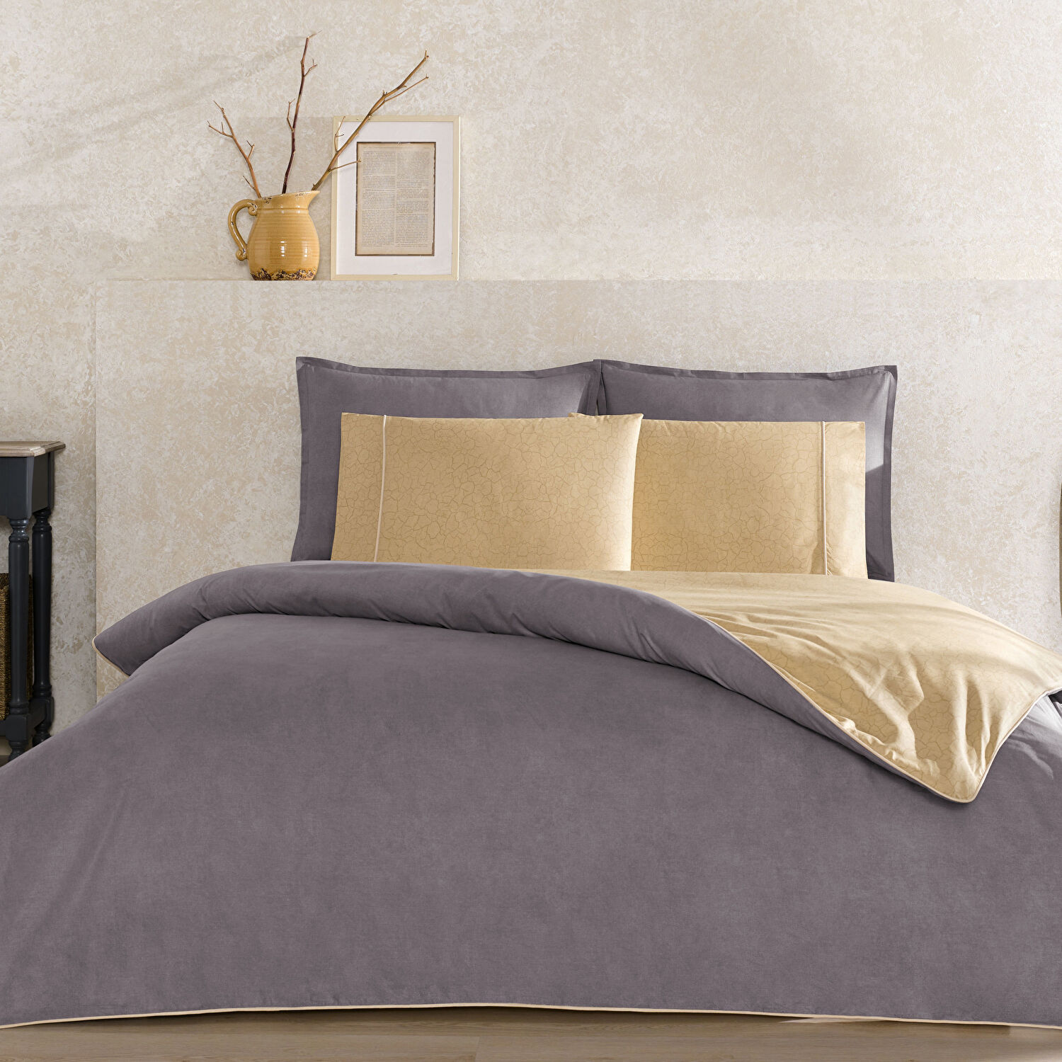 Taç Riven Biyeli Tek Kişilik Nevresim Takımı Antrasit