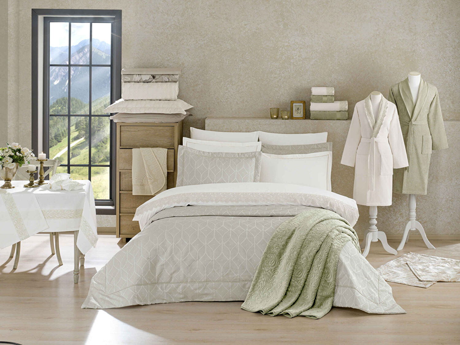 Taç Gardenya Abiye Çeyiz Set Yeşil