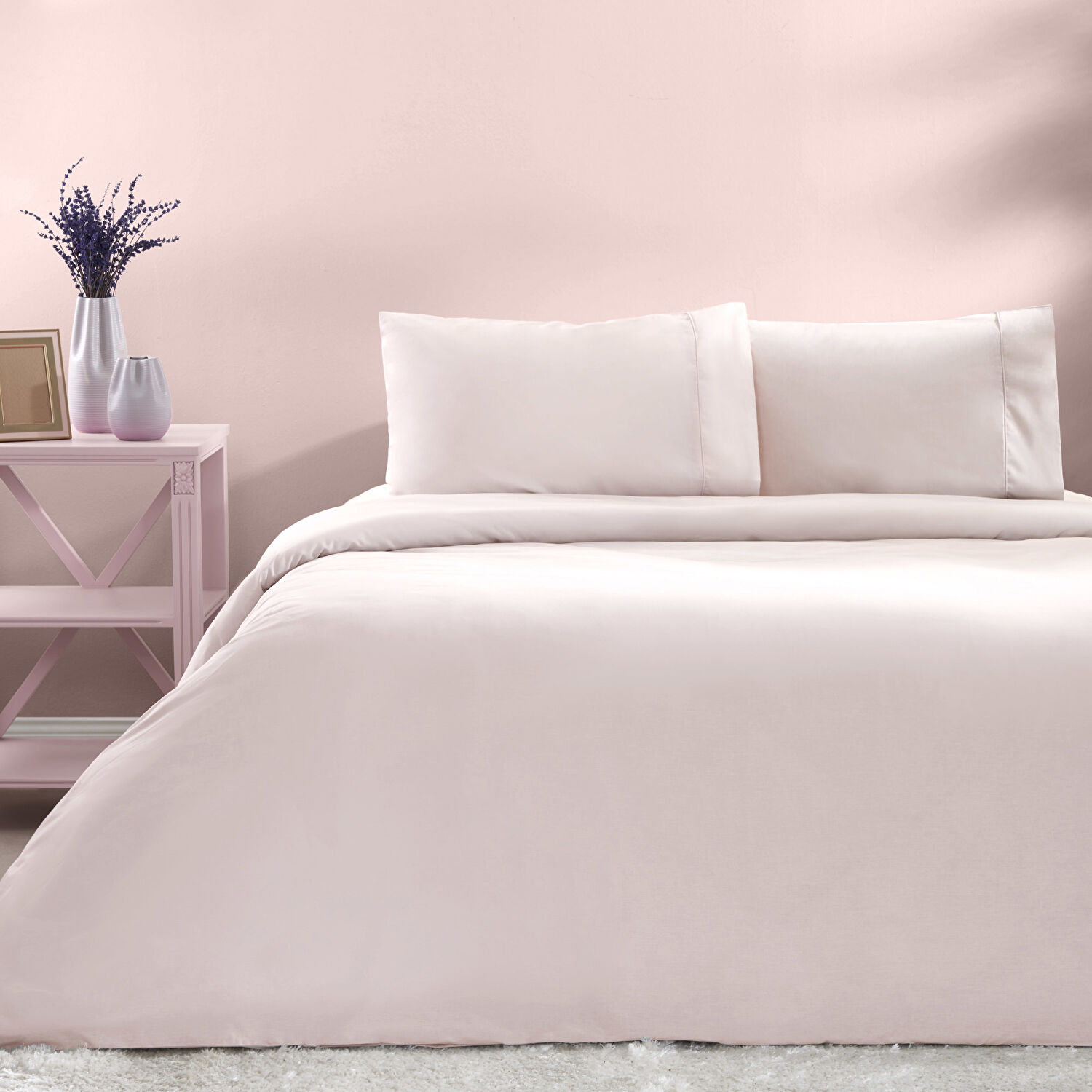 Taç Basic Ranforce Çift Kişilik Nevresim Takımı Pudra