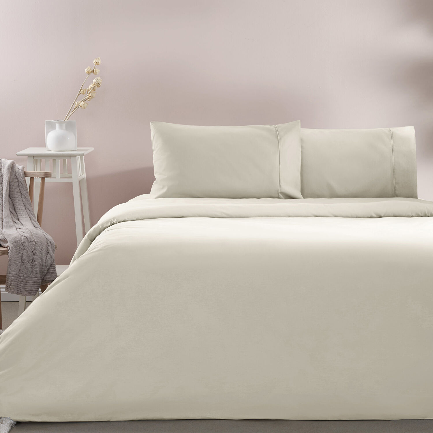 Taç Basic Ranforce Çift Kişilik Nevresim Takımı Ekru