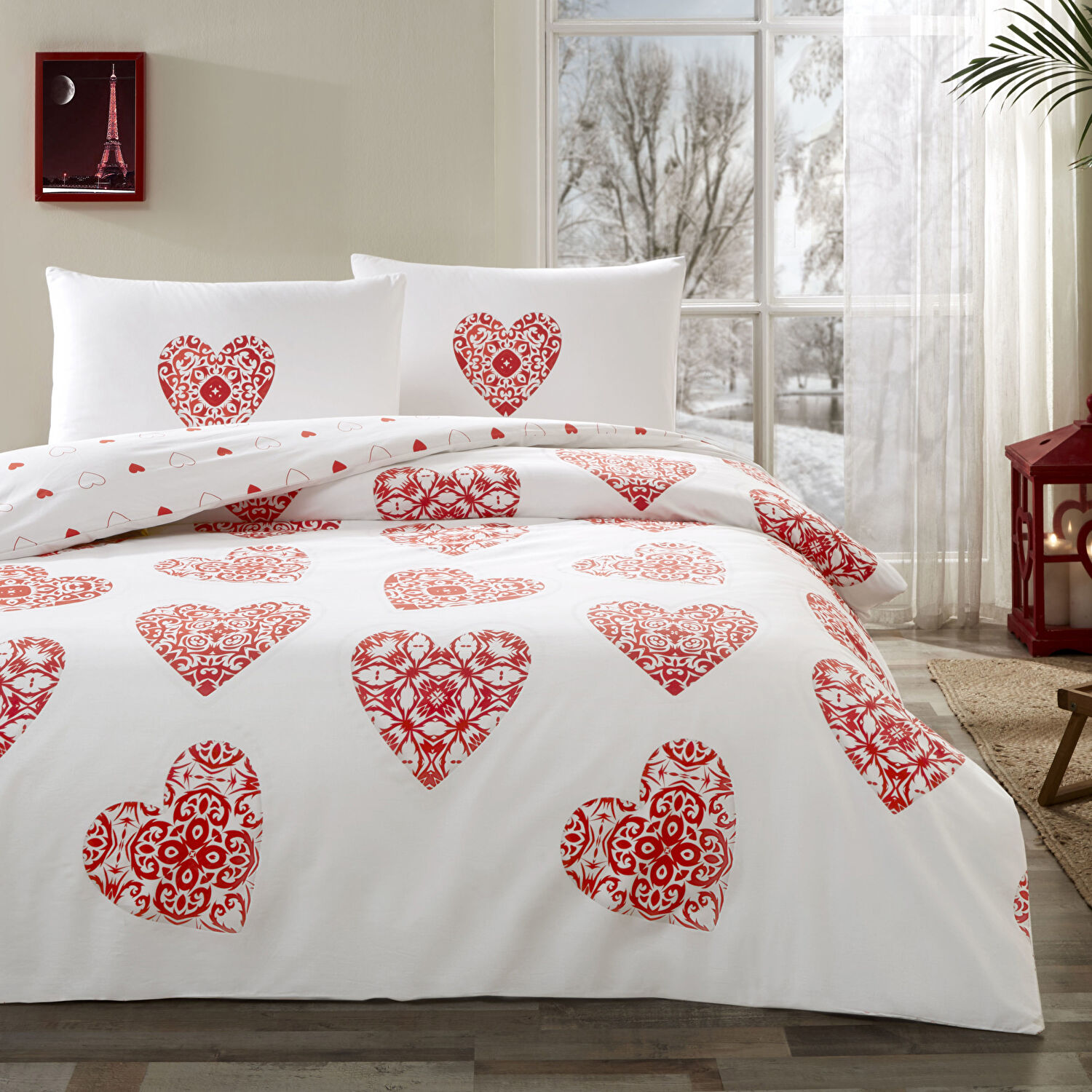 Taç Cordelia Ranforce Çift Kişilik Nevresim Takımı Kırmızı