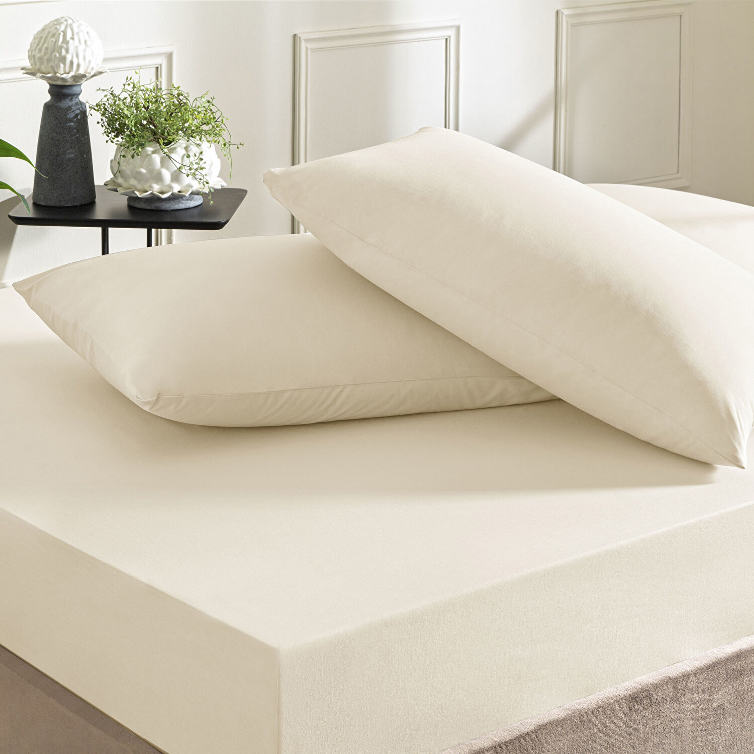 Taç Ranforce Lastikli Tek Kişilik Çarşaf Set Ekru