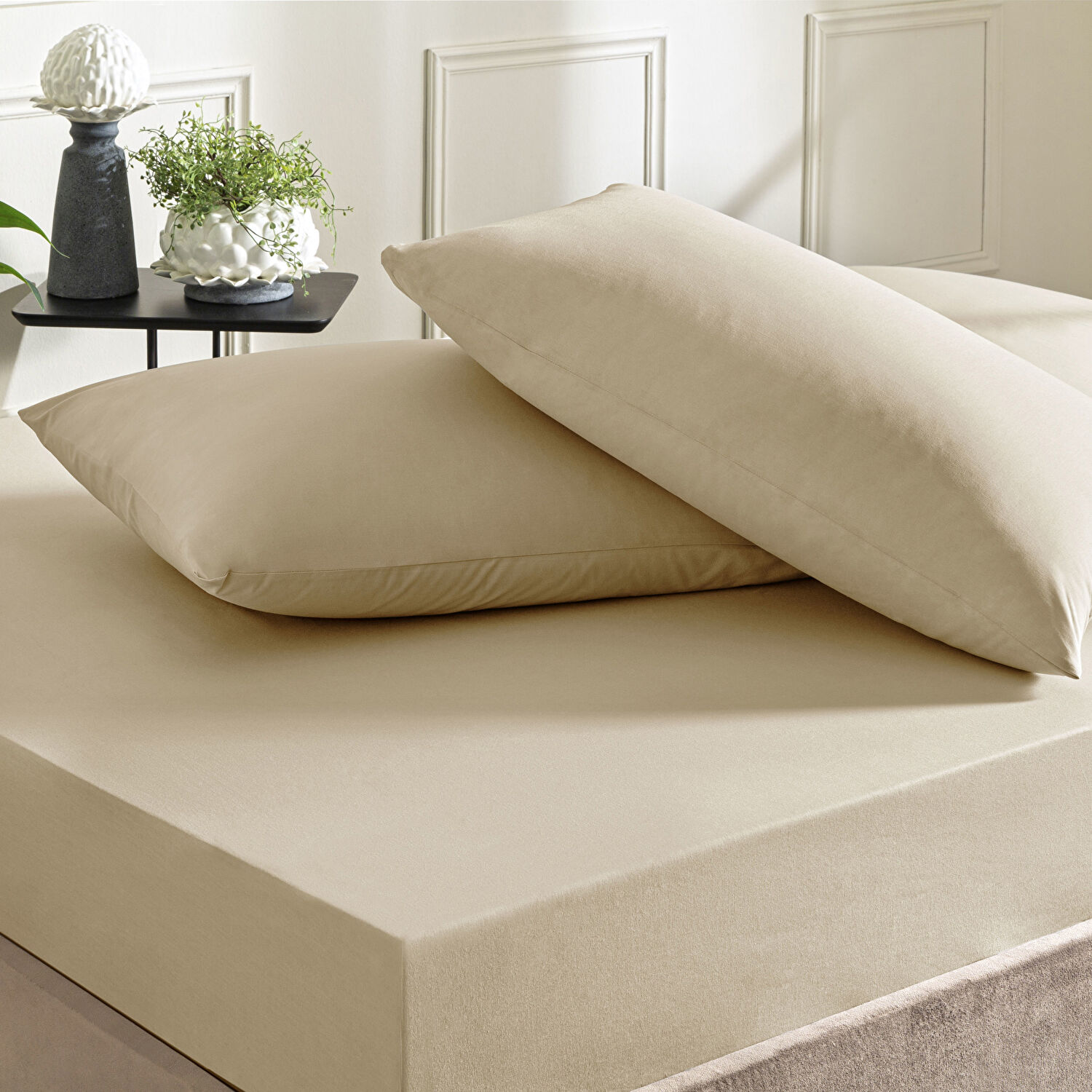 Taç Ranforce Lastikli King Size Çarşaf Set Vizon