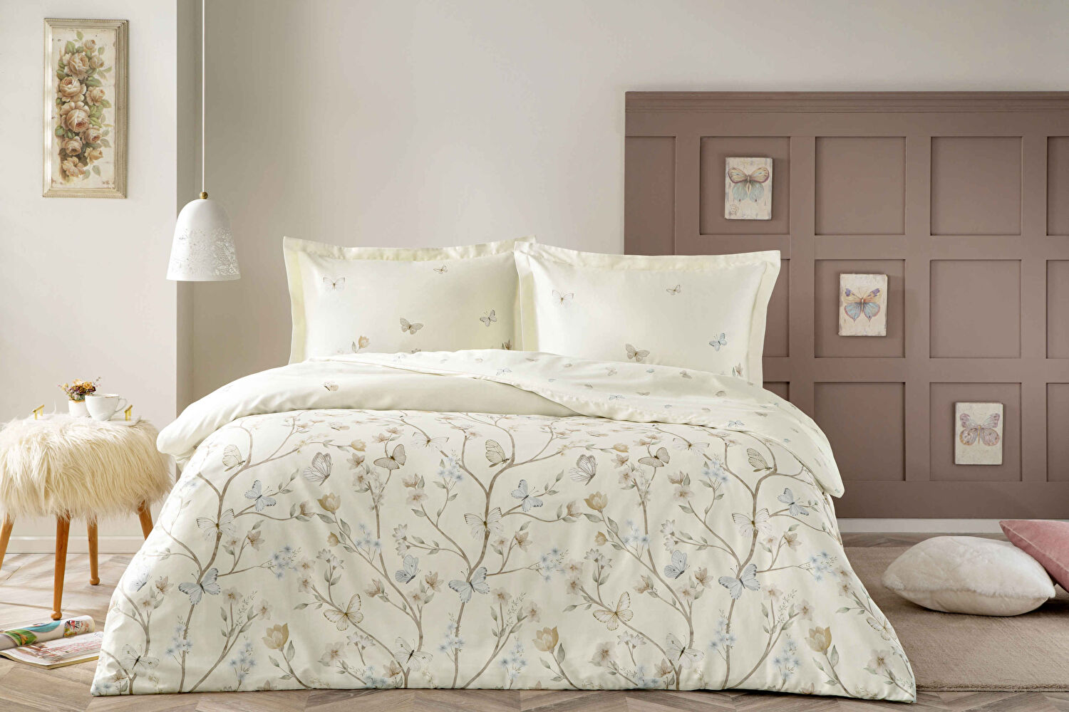 Taç Lesly Saten Çift Kişilik Nevresim Takımı Kremrengi