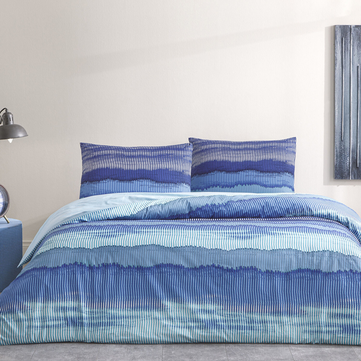 Taç Wave Ranforce Çift Kişilik Nevresim Takımı Mavi