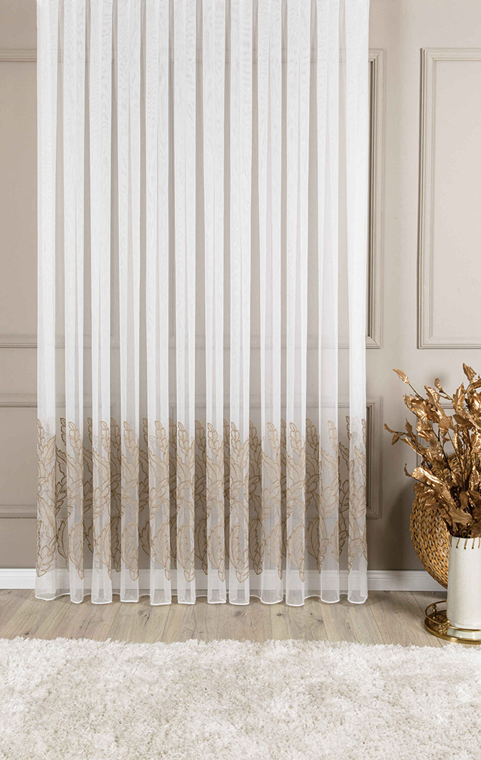 Taç Nımes Brode Tül Perde Bej ( Max Yükseklik : 280 cm )