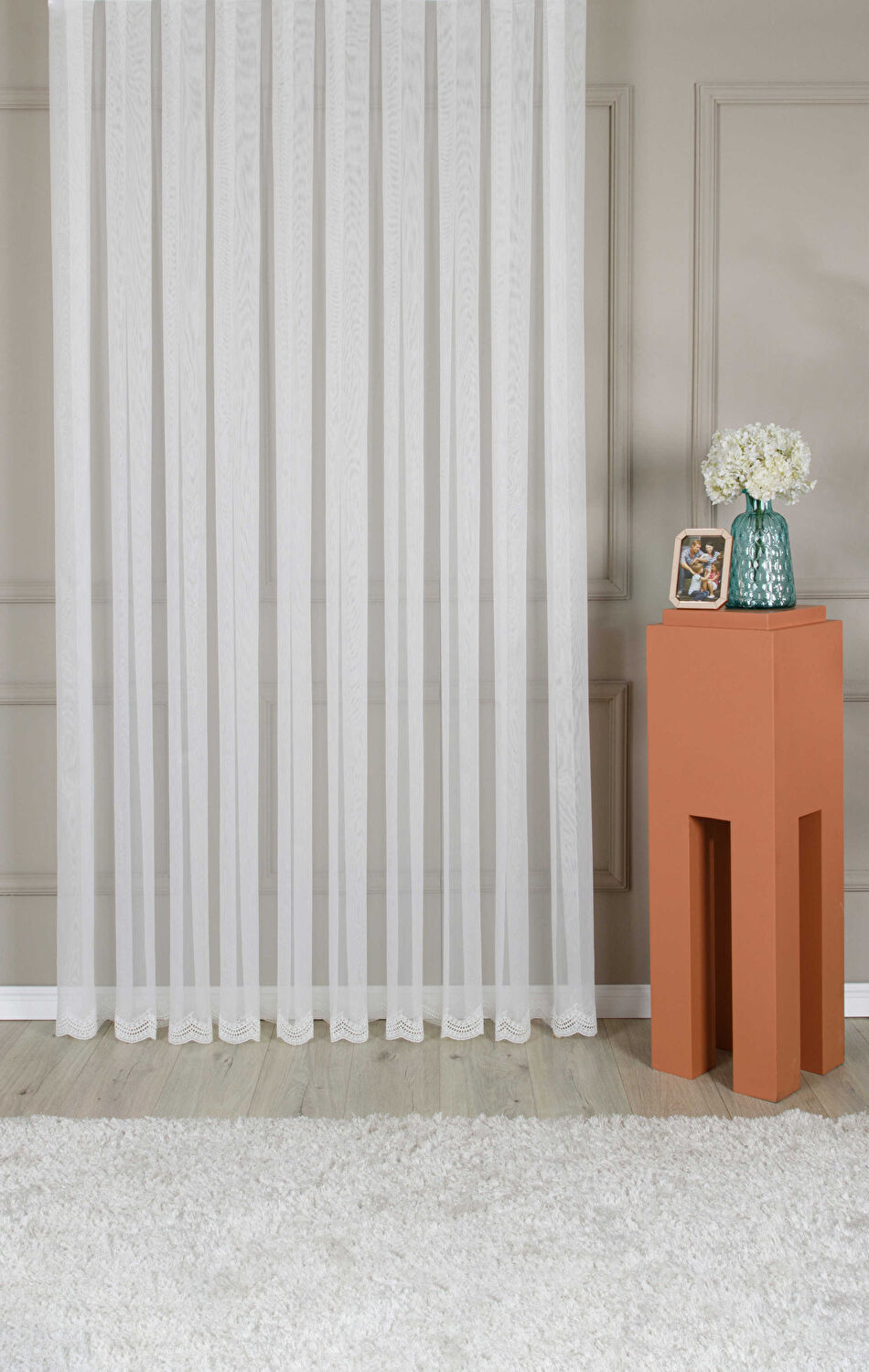 Taç Lechuga Brode Tül Perde Beyaz ( Max Yükseklik : 270 cm )