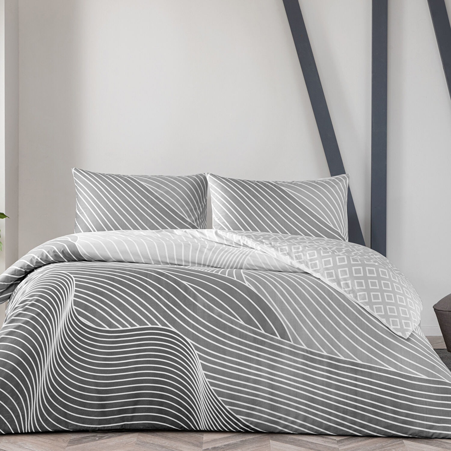 Taç Crumbly Ranforce Çift Kişilik Nevresim Takımı Gri