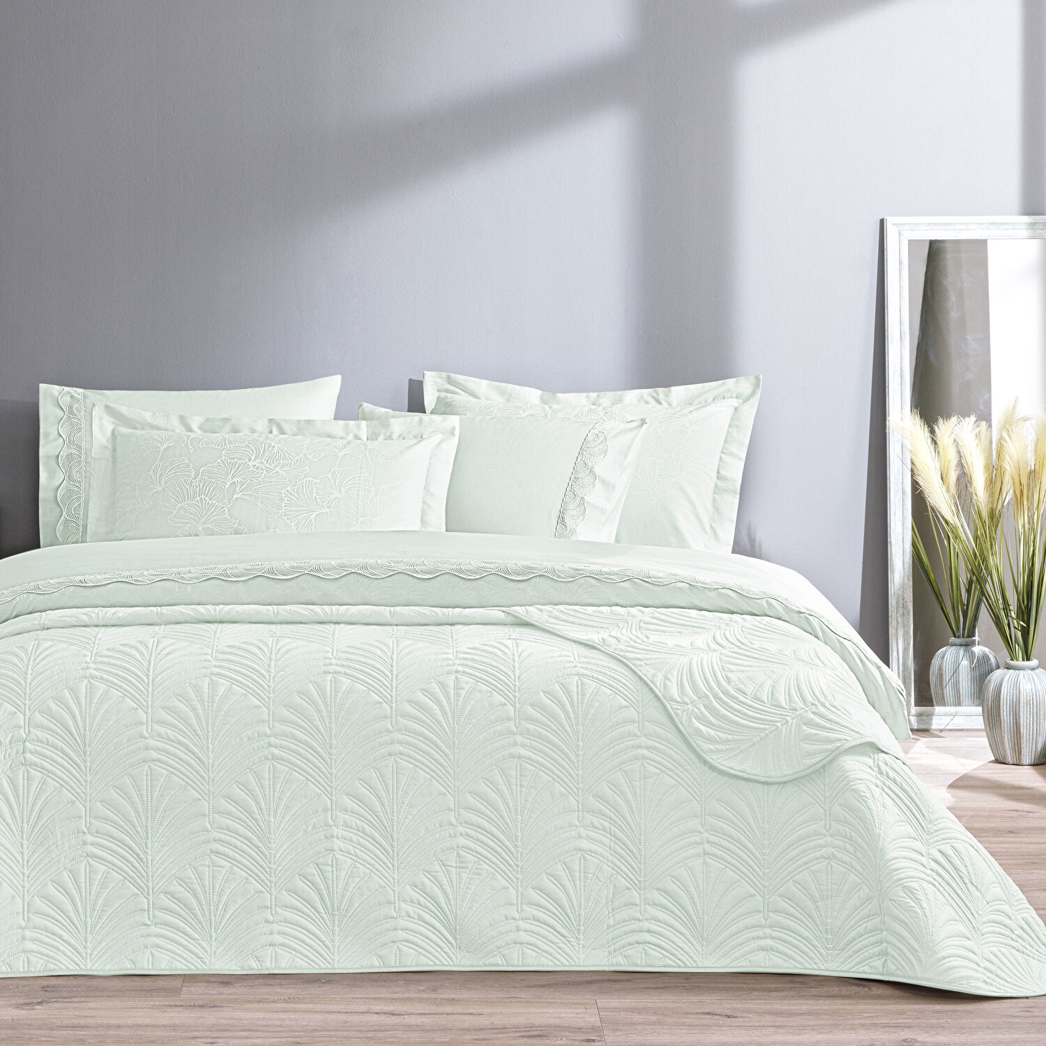 Taç Eleanor Yatak Örtülü Çift Kişilik Nevresim Seti Mint