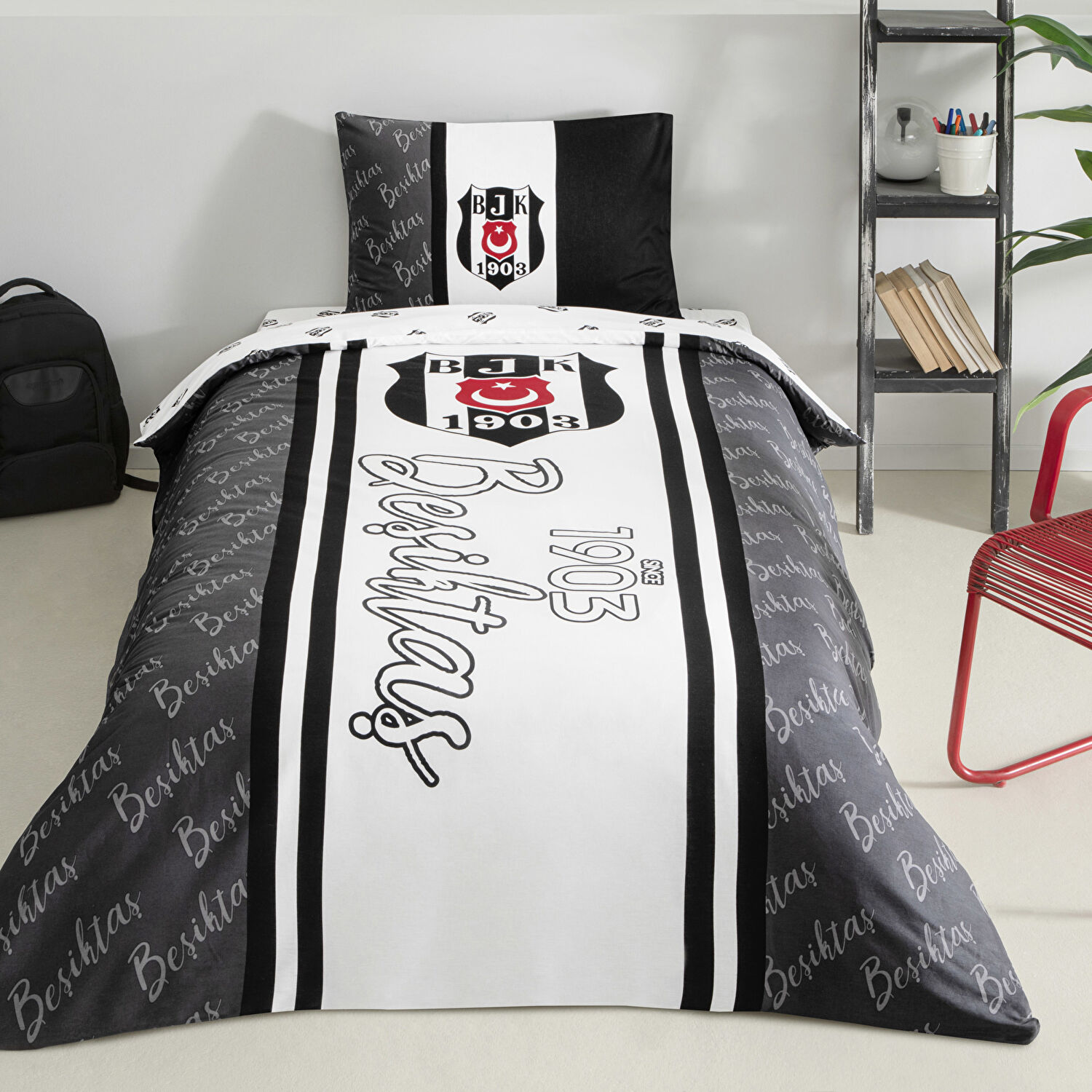 Taç Lisanslı Beşiktaş 1903 Glow Tek Kişilik Pamuk Nevresim Takımı