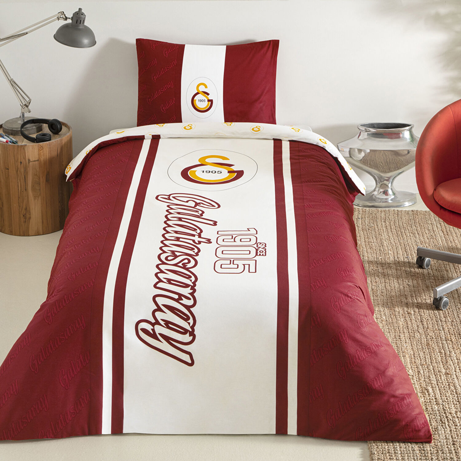 Taç Lisanslı Galatasaray 1905 Glow Tek Kişilik Pamuk Nevresim Takımı