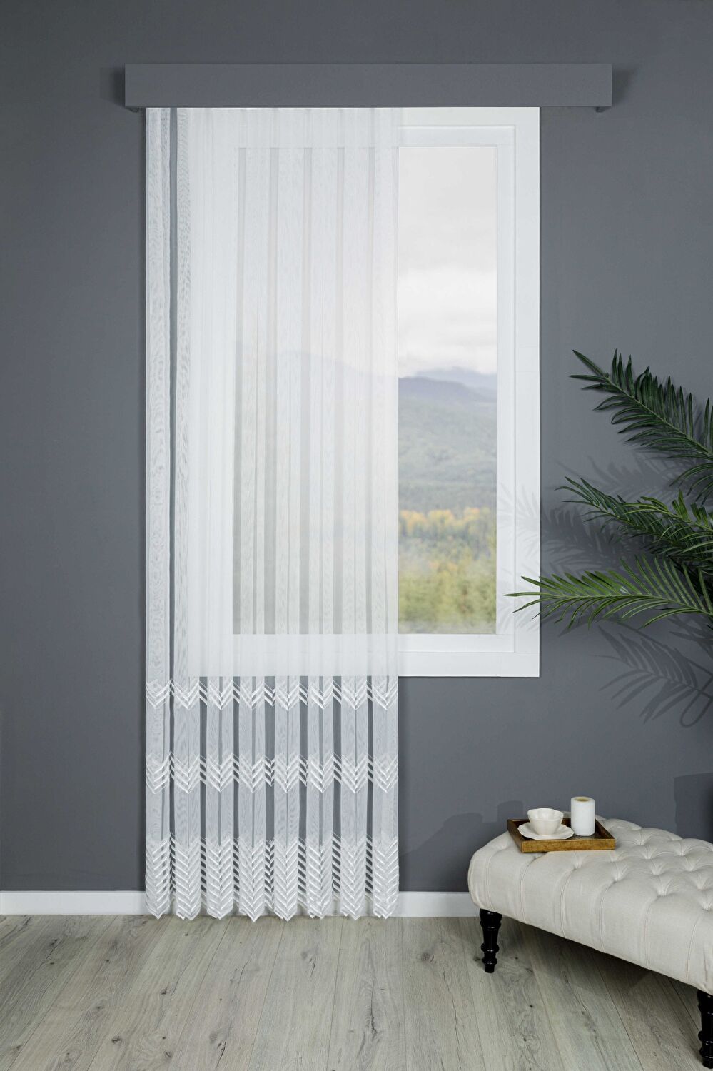 Taç Glamıs Brode Tül Perde Beyaz ( Max Yükseklik : 270 cm )