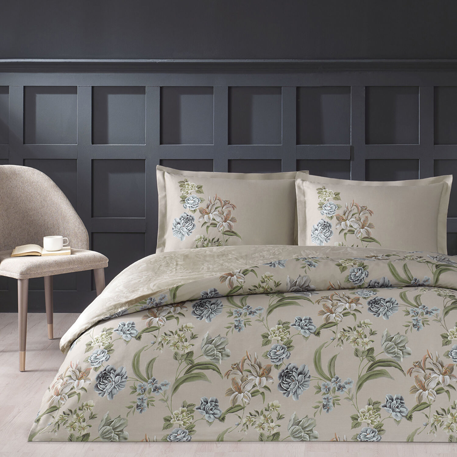 Taç Elodie Saten Çift Kişilik Nevresim Takımı Bej