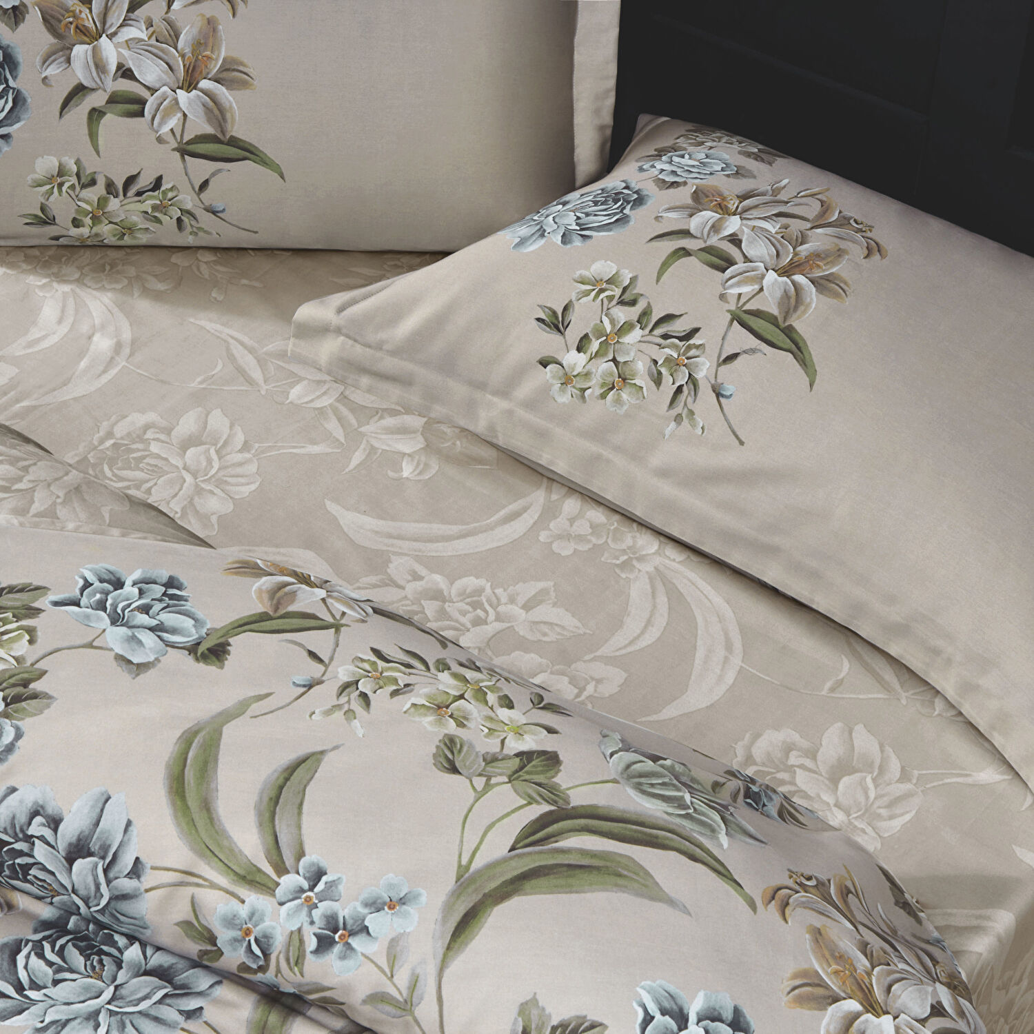 Taç Elodie Saten Çift Kişilik Nevresim Takımı Bej