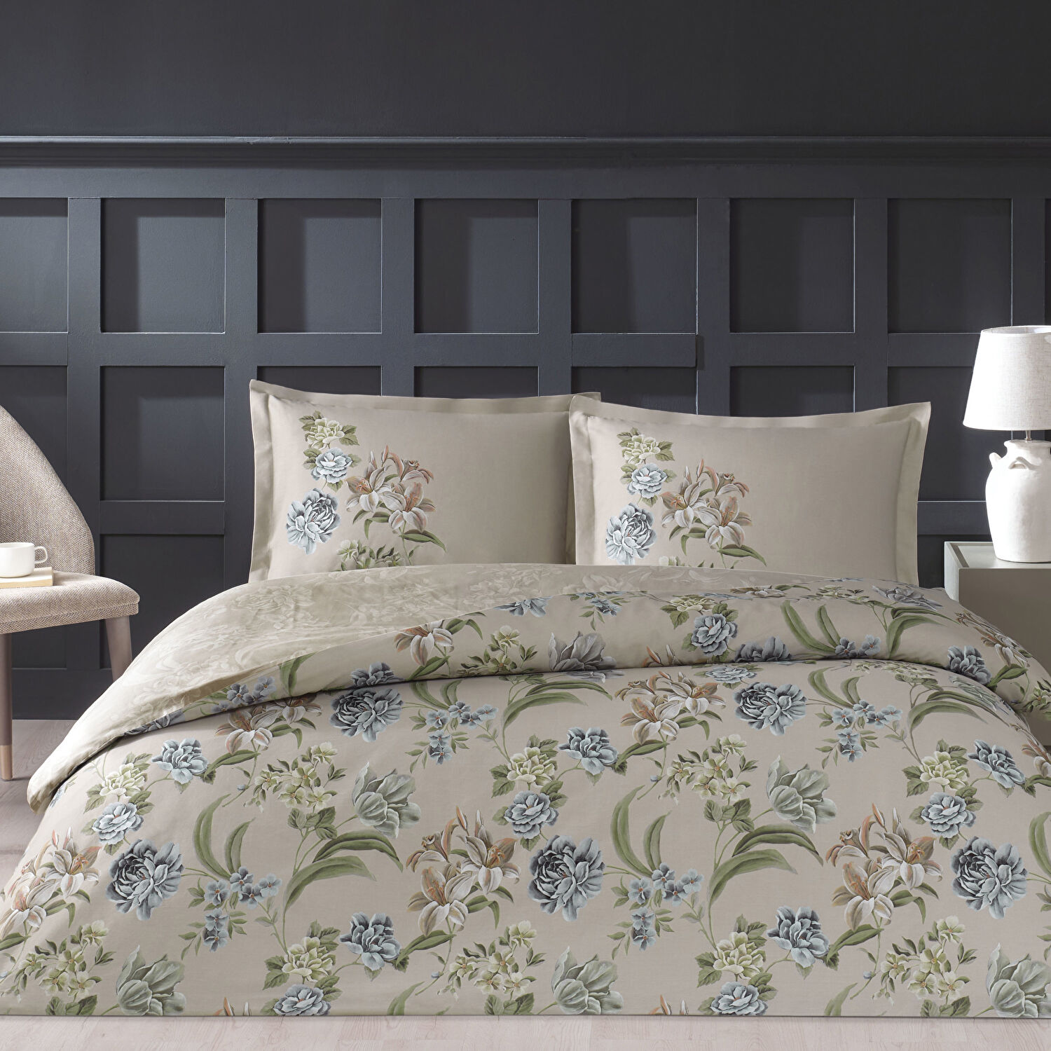 Taç Elodie Saten Çift Kişilik Nevresim Takımı Bej