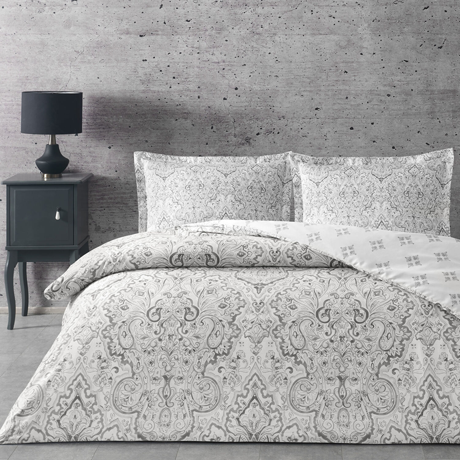 Taç Cassandra Saten Çift Kişilik Nevresim Takımı Gri