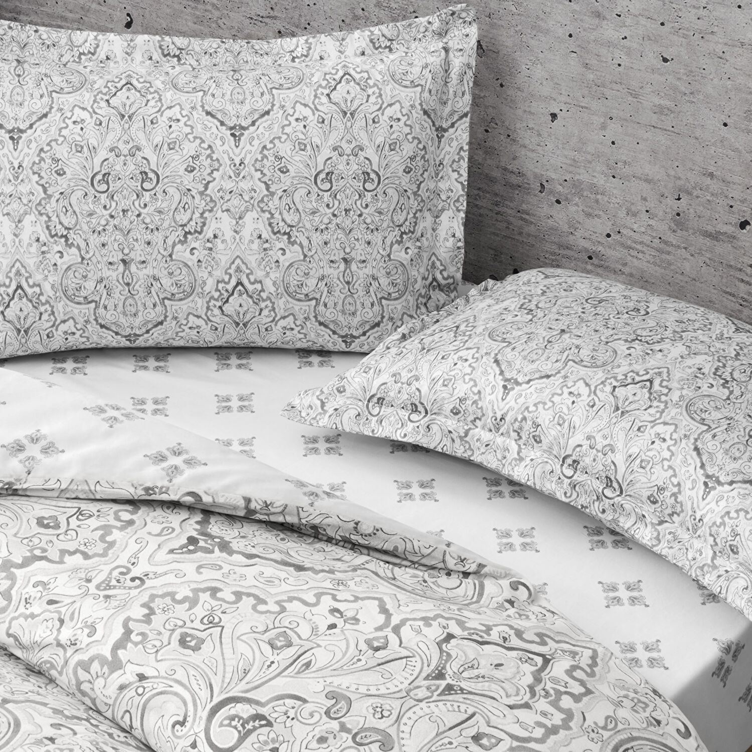 Taç Cassandra Saten Çift Kişilik Nevresim Takımı Gri