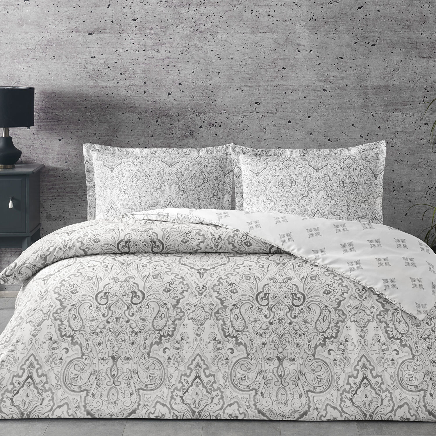 Taç Cassandra Saten Çift Kişilik Nevresim Takımı Gri