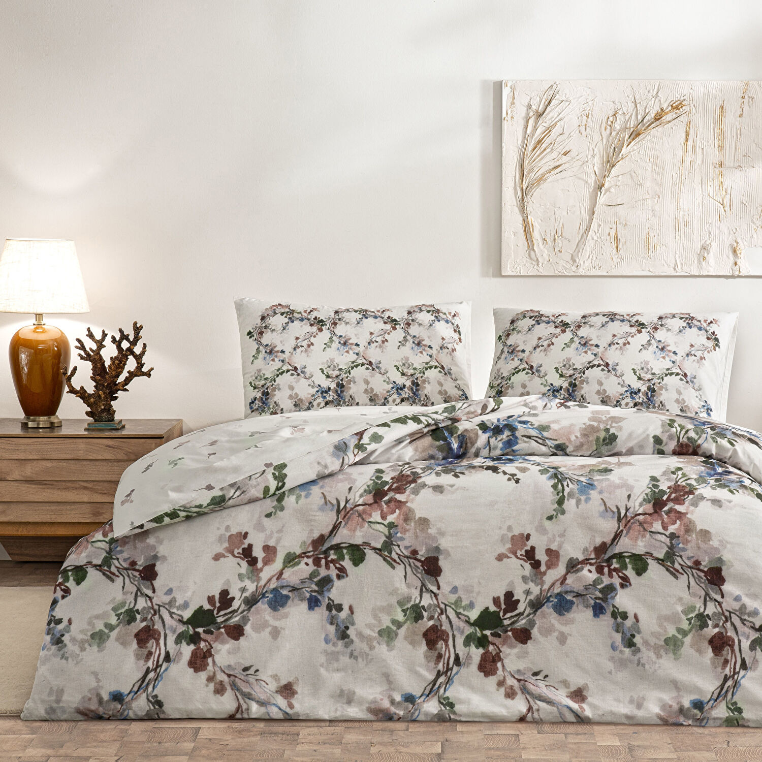 Taç Dalila Ranforce Çift Kişilik Nevresim Takımı Kremrengi