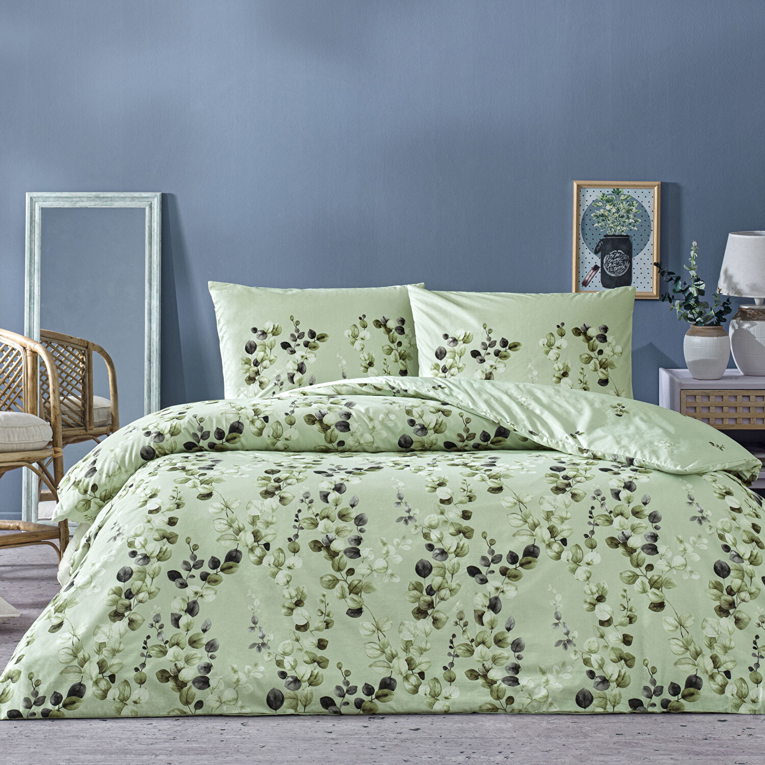 Taç Leif Ranforce Çift Kişilik Nevresim Takımı Yeşil