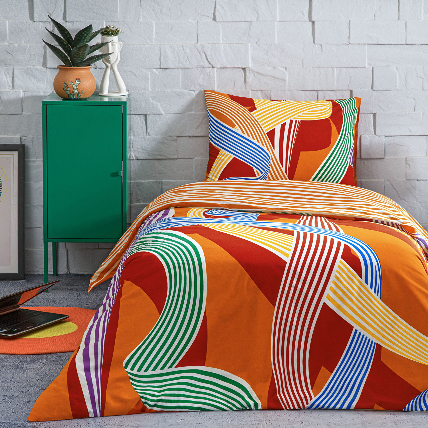 Taç Meadow Ranforce Tek Kişilik Nevresim Takımı Turuncu