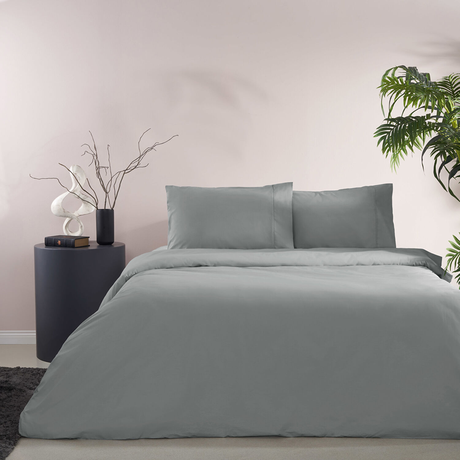 Taç Basic Ranforce Çift Kişilik Nevresim Takımı Gri