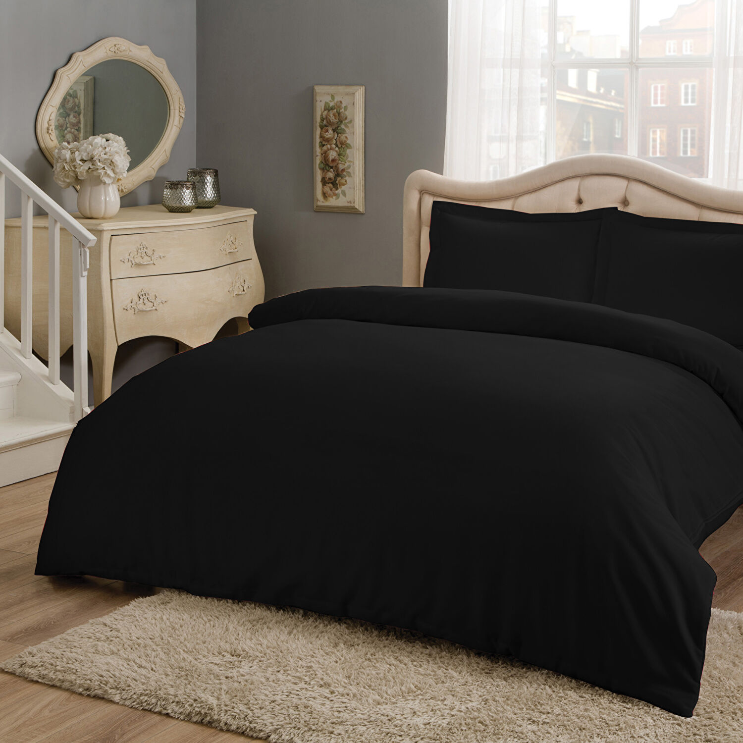 Taç Saten Basic King Size Nevresim Takımı Siyah