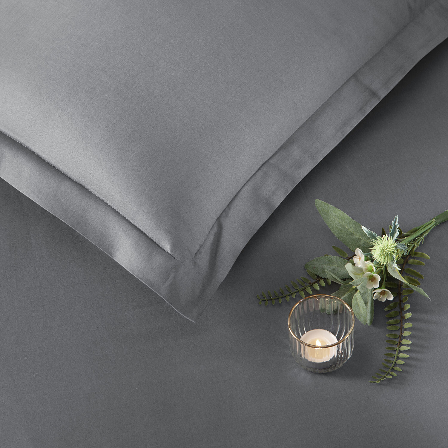 Taç Saten Basic King Size Nevresim Takımı Antrasit
