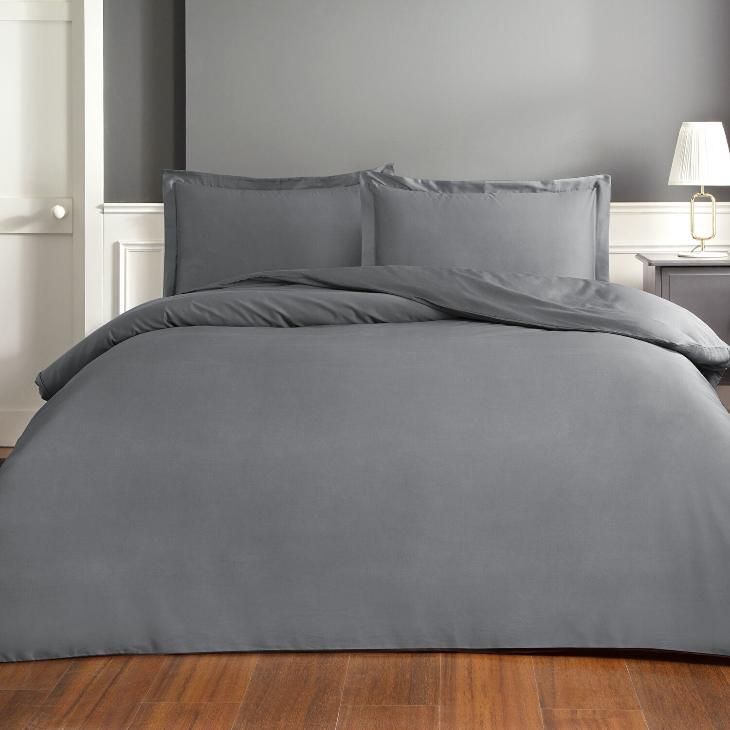 Taç Saten Basic King Size Nevresim Takımı Antrasit