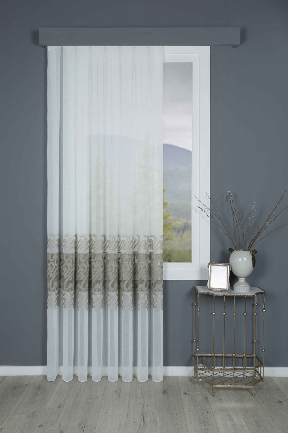 Taç Nalya Brode Tül Perde Bej ( Max Yükseklik : 290 cm )