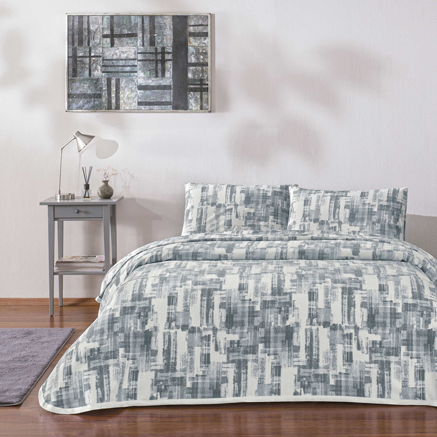 Taç Baskılı Jamie Çift Kişilik Pike Takımı Gri