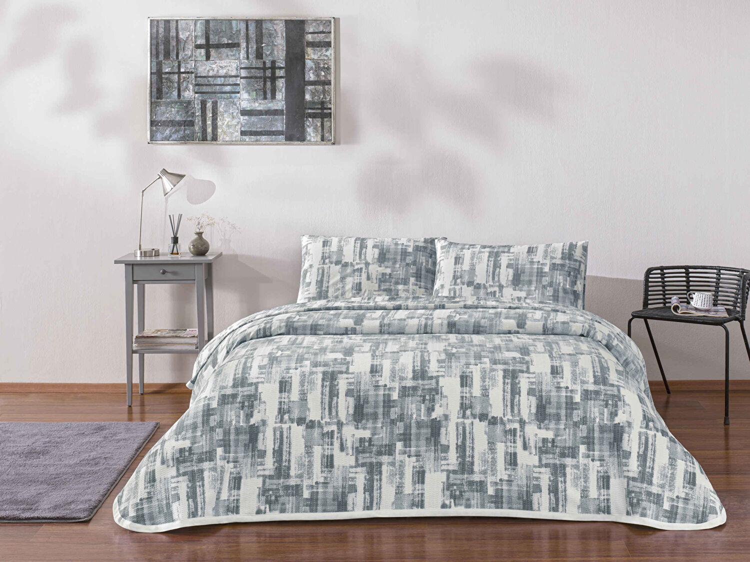 Taç Baskılı Jamie Çift Kişilik Pike Takımı Gri