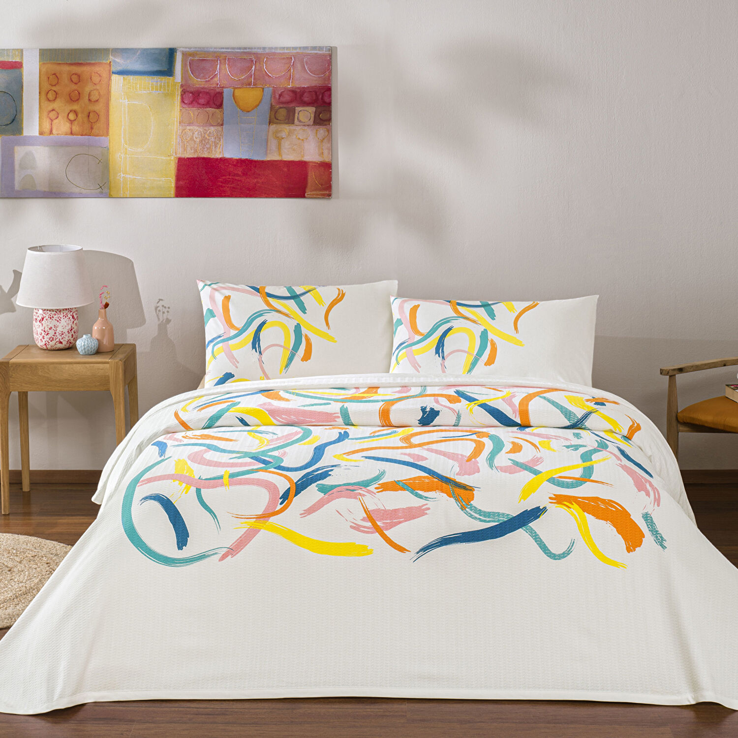 Taç Baskılı Zest Tek Kişilik Pike Takımı Turuncu