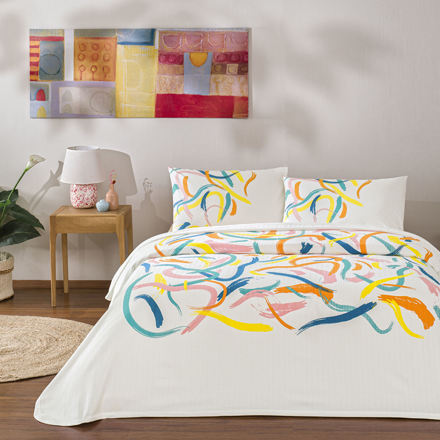 Taç Baskılı Zest Tek Kişilik Pike Takımı Turuncu