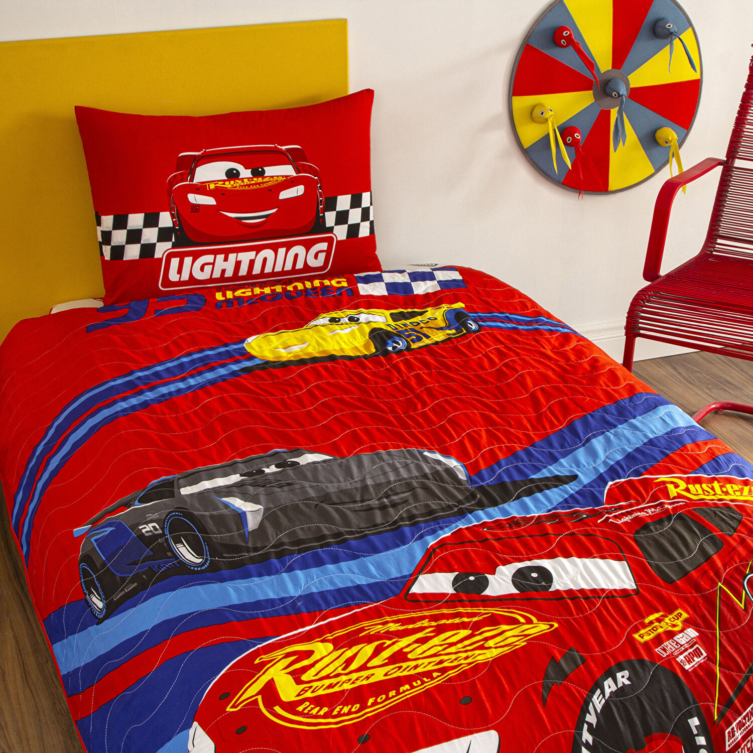 Taç Lisanslı Disney Cars Race Track Tek Kişilik Pamuk Complete Set