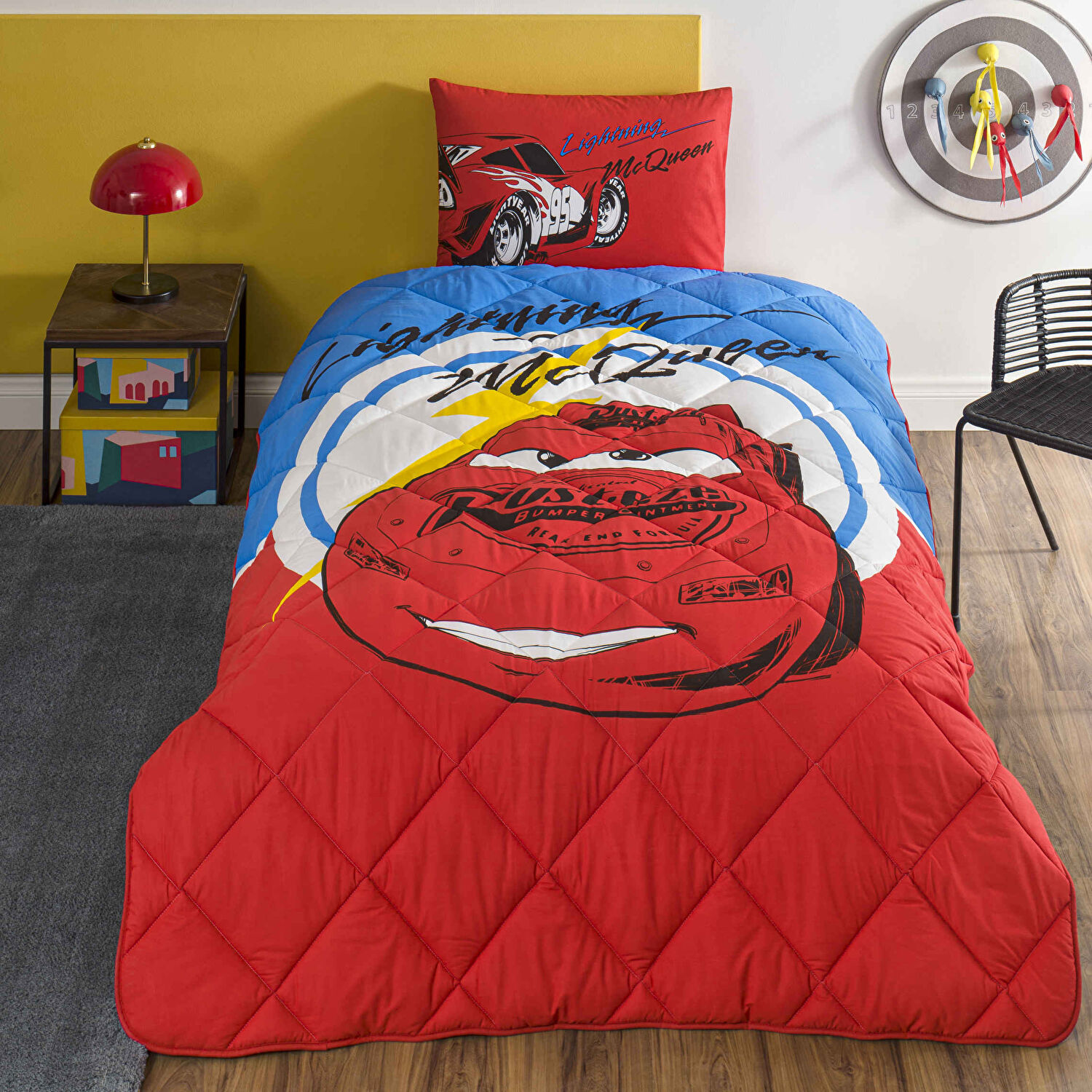 Taç Lisanslı Disney Cars Mcqueen Tek Kişilik Pamuk Yorgan Seti